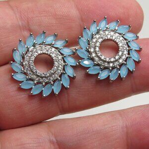 14k Diamond & Larimar Earring